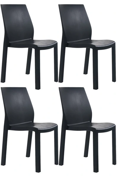 Papatya Yummy Sandalye Siyah 4lü Paket - Plastik Bahçe Balkon Sandalyesi ürün görseli 1