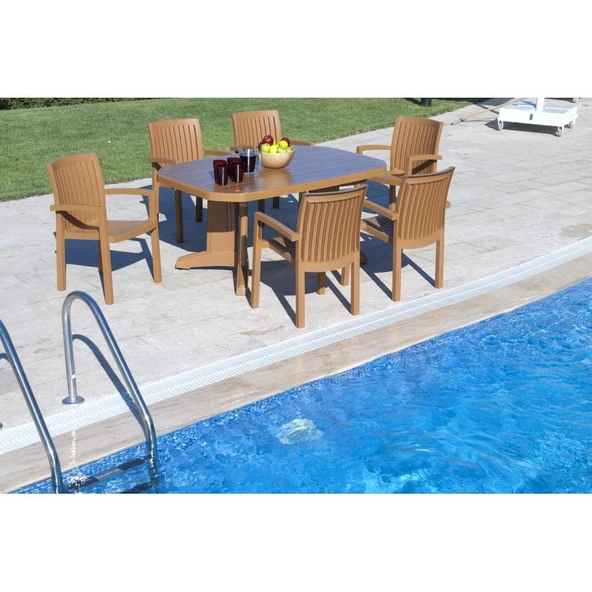 Papatya Laguna 100x165 Beyaz Masa - 8 Kişilik Balkon Bahçe Veranda Teras Dış mekan Masası - Resim 10