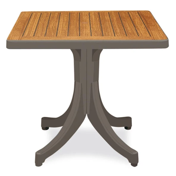 Papatya Diva Plastik Masa - 80x80 Kare Bahçe Balkon Masası -Beyaz & Rattan Dekor - Resim 6