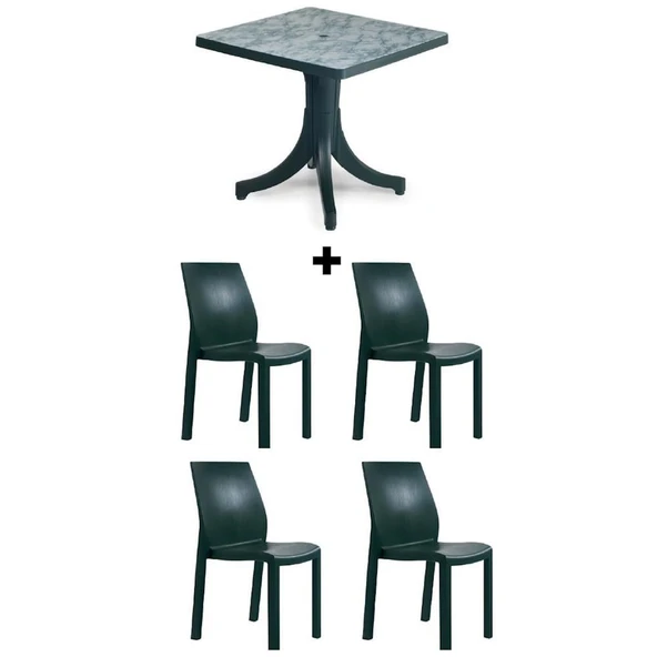 Papatya Yummy Plastik Bahçe Balkon Seti Yeşil : 80x80 Masa + 4 Sandalye Takım ürün görseli 1