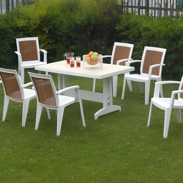 Papatya Prestige Plastik Masa Beyaz - 70x120 Bahçe Balkon Masası - Resim 4