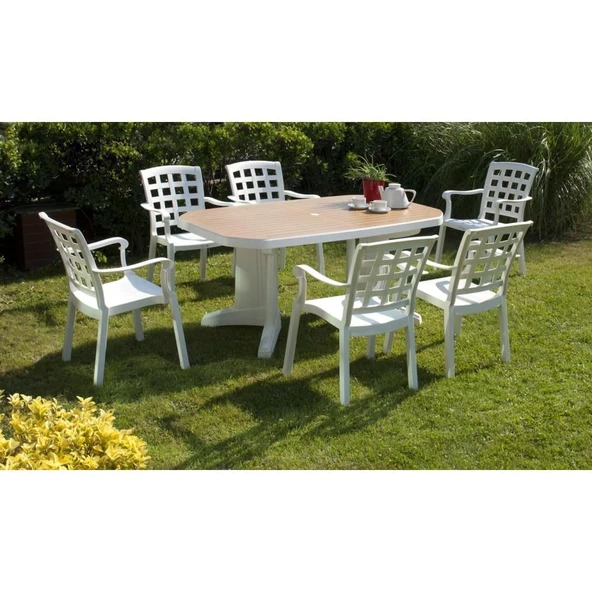 Papatya Laguna 100x165 Beyaz Masa - 8 Kişilik Balkon Bahçe Veranda Teras Dış mekan Masası - Resim 5