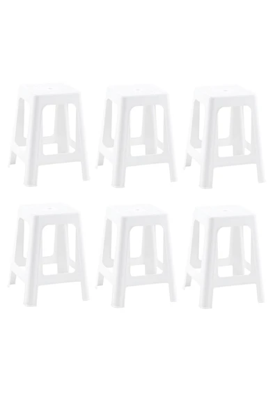 Papatya Mercan Plastik Tabure Beyaz 6lı Paket - Bahçe Balkon Taburesi ürün görseli 1