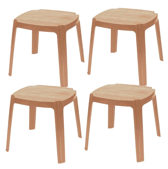 Papatya Royal Plastik Sehpa Teak 4lü Paket - İstiflenebilir, UV Korumalı ürün görseli 1