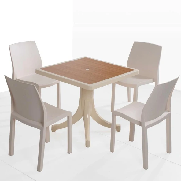 Papatya Yummy Plastik Bahçe Balkon Seti Fildişi Bej : 80x80 Masa + 4 Sandalye Takım ürün görseli 1