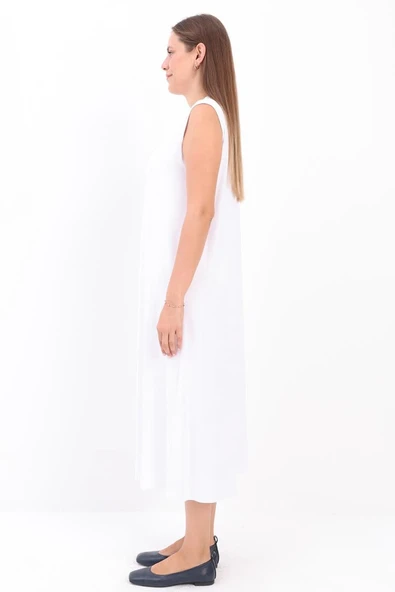 Kolsuz Uzun Düz Elbise - Resim 4