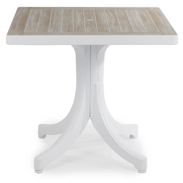Papatya Diva Plastik Masa - 80x80 Kare Bahçe Balkon Masası -Bej & Ahşap Dekor - Resim 9
