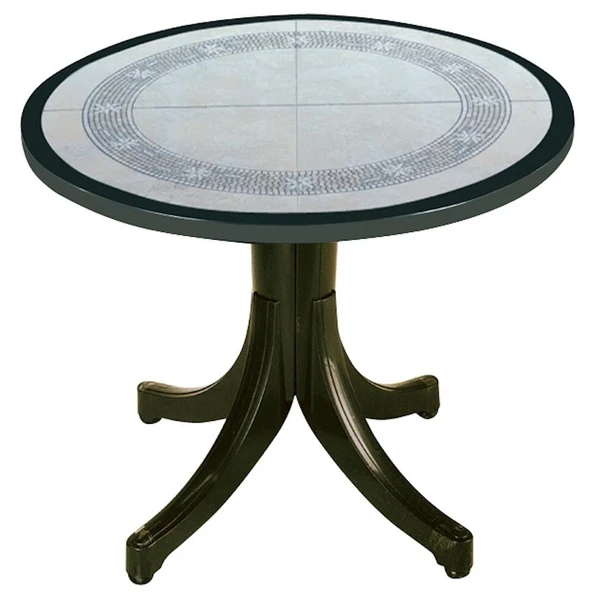 Papatya Pera Plastik Masa - 90lık Yuvarlak Balkon, Bahçe Masası -Yeşil & Taş Dekor ürün görseli 1