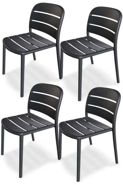 Papatya Beykoz Sandalye Antrasit 4lü Paket - Plastik Bahçe Balkon Mutfak Sandalyesi ürün görseli 1