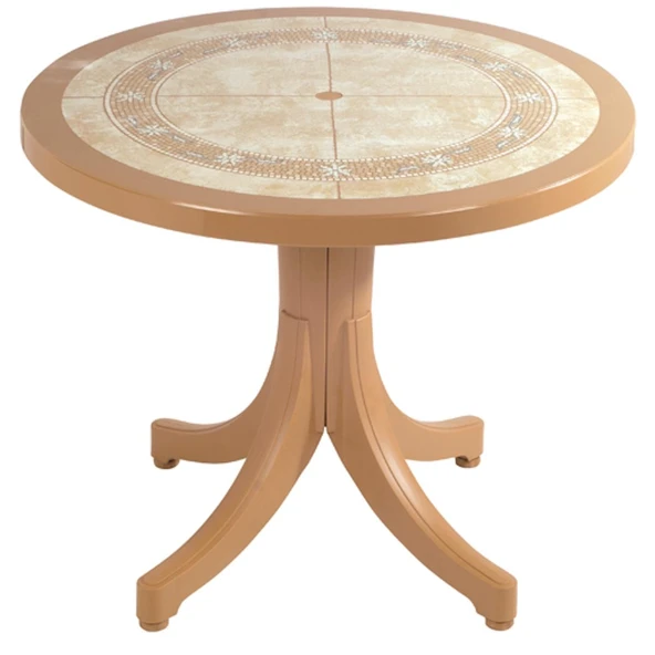 Papatya Pera Plastik Masa - 90lık Yuvarlak Balkon, Bahçe Masası -Teak & Taş Dekor - Resim 2