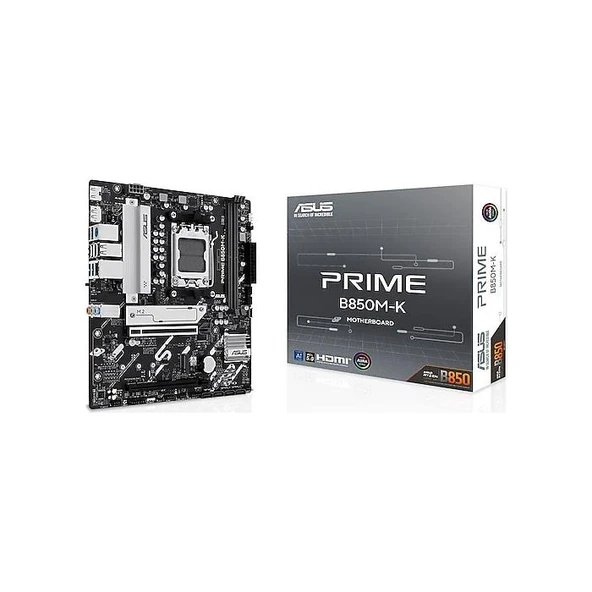 ASUS PRIME B850M-K AMD B850 AM5 DDR5 8200 DP HDMI ÇİFT M2 USB3.2 AURA RGB 2.5GBİT LAN MATX 8+2+1 GÜÇ AŞAMALARI, 1XGEN5 M.2, ADVANCED AI PC-READY ürün görseli 1