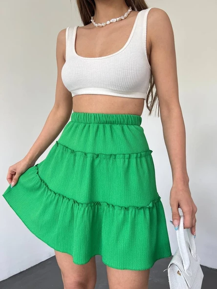 Şortlu Etek Beli Lastikli Parça Kumaş - Resim 5