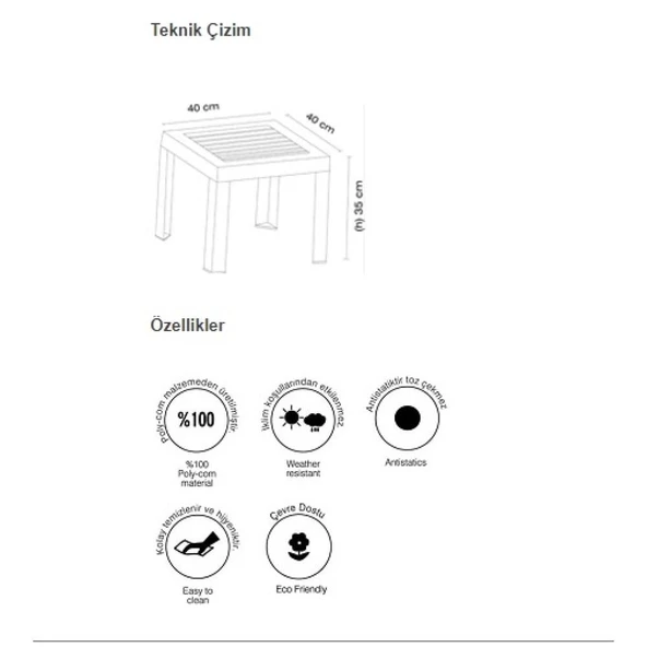Papatya Suda Plastik Sehpa Teak 40x40x35 cm - Taşınabilir Demonte Yapı - Resim 8
