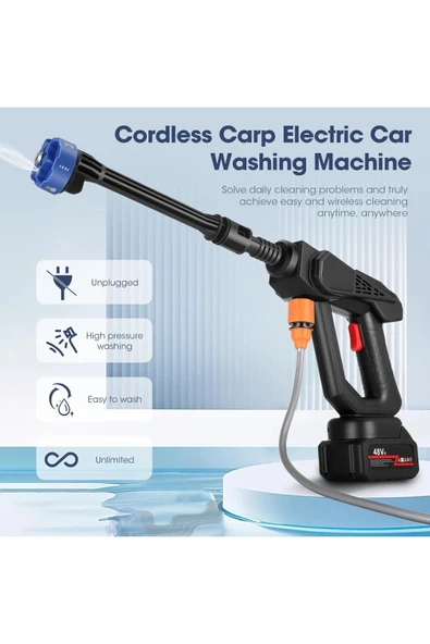 Leerfei 8108 Akülü Araba Yıkama Makinesi | 48V Li-ion Pil | Yüksek Basınçlı Taşınabilir Temizlik Tabancası - Resim 3