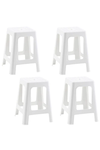 Papatya Mercan Plastik Tabure Beyaz 4lü Paket - Bahçe Balkon Taburesi ürün görseli 1