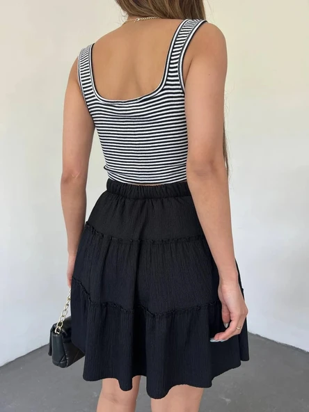 Şortlu Etek Beli Lastikli Parça Kumaş - Resim 9