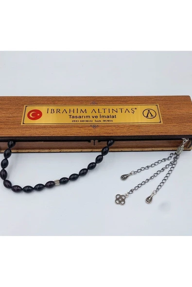 Siyah Alpaka Püsküllü Arpa Kesim Ateş Kehribar Tespih - Resim 2