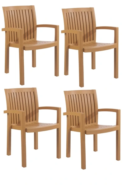 Papatya Neta Koltuk Teak 4lü Paket - Plastik Bahçe Balkon Sandalyesi ürün görseli 1