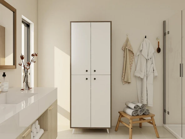 Vadi Çok Amaçlı Banyo/Kiler Dolabı Antrasitmeşe-Beyaz Renk ürün görseli