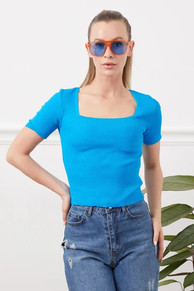 U Yaka Triko Yazlık Bluz - Resim 11