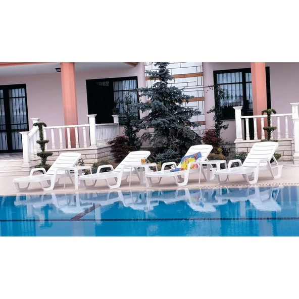 Papatya Avangarde Plastik Şezlong Kolçaklı Beyaz - Bahçe Balkon Plaj Şezlongu - V2 - Resim 9