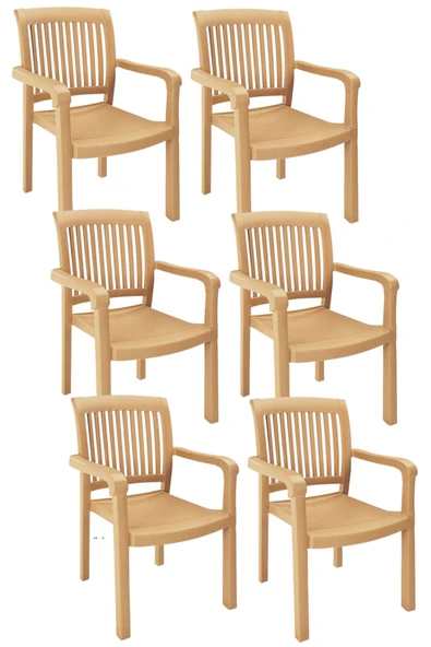 Papatya Mistral Koltuk 6lı Paket Teak - Plastik Bahçe Balkon Sandalyesi ürün görseli 1