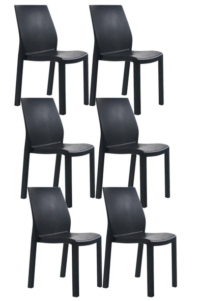 Papatya Yummy Sandalye Siyah 6lı Paket - Plastik Bahçe Balkon Sandalyesi ürün görseli 1