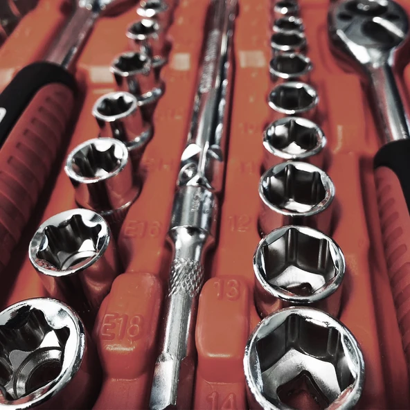 Lokma Anahtar Takımı 216 Parça Uzatma Kolu Mafsallı 1/2 3/8 1/4 Yıldız Tork Düz Set Bits Uç Allen - Resim 7