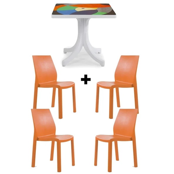 Papatya Yummy Plastik Bahçe Balkon Seti Kahve : 80x80 Masa + 4 Sandalye Takım - Resim 2