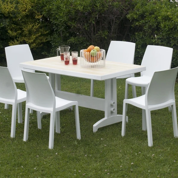 Papatya Yummy Plastik Bahçe Balkon Seti Beyaz : 80x140 Masa + 6 Sandalye Takım ürün görseli 1