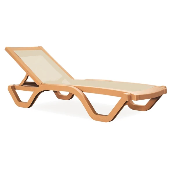 Papatya Myra Tex Kolsuz Şezlong - Teak İskelet & Mavi Fileli - Resim 6