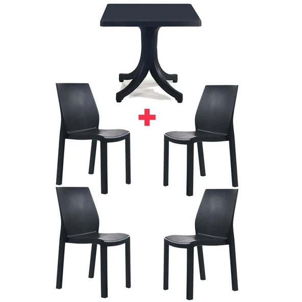 Papatya Yummy Plastik Bahçe Balkon Seti Fildişi Bej : 80x80 Masa + 4 Sandalye Takım - Resim 6