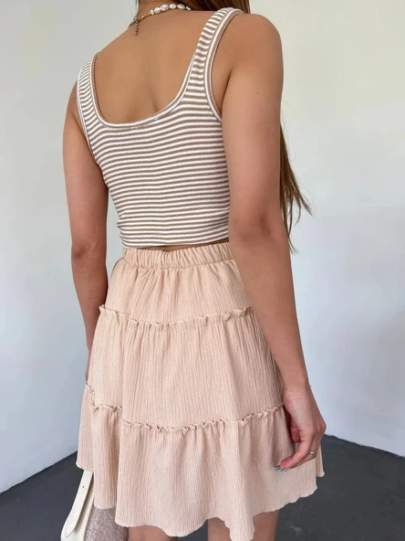 Şortlu Etek Beli Lastikli Parça Kumaş - Resim 12