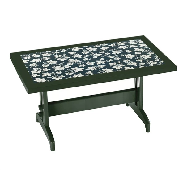 Papatya Pera Plastik Masa - 70x120 Bahçe Balkon Masası -Yeşil & Yaprak Dekor - Resim 3