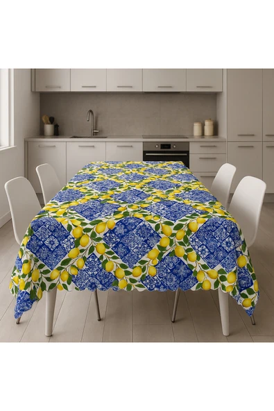 Leke Tutmaz Masa Örtüsü 3D Dijital Baskılı Limon Desenli ürün görseli