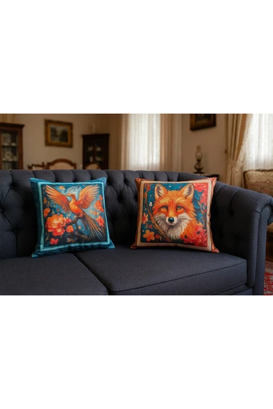 Kırlent kılıfı 3D Dijital Baskılı 2'Li Takım Hayvan Temalı Yastık Kılıfı - Resim 3