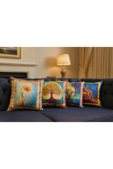 Kırlent kılıfı 3D Dijital Baskılı 4 Lü Takım Soyut Temalı Yastık Kılıfı - Resim 6