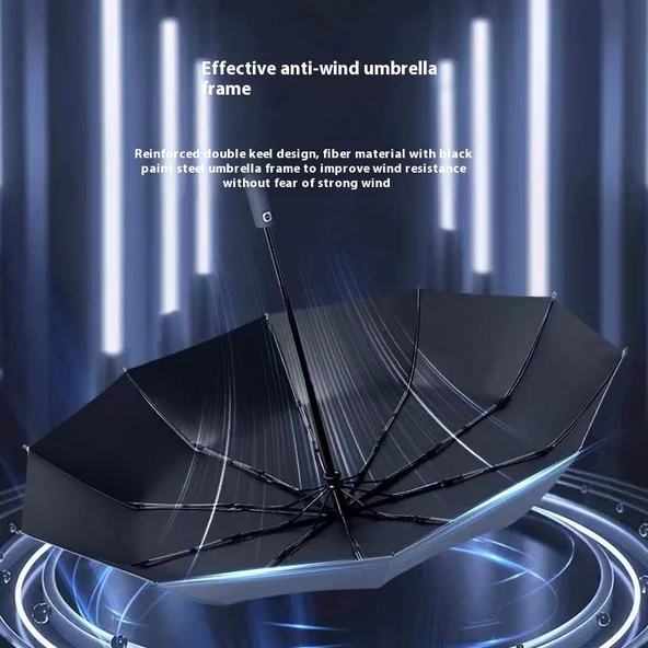 Siyah El Fenerli Katlanabilir Şemsiye – Yağışlı ve Karanlık Havalara Özel Tasarım - Resim 4