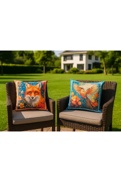 Kırlent kılıfı 3D Dijital Baskılı 2'Li Takım Hayvan Temalı Yastık Kılıfı - Resim 4