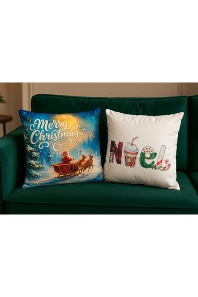 Çift Tarafı Baskılı Candy Christmas Desenli 2'li Set Kadife Kırlent Kılıfı Yılbaşı - Noel ürün görseli