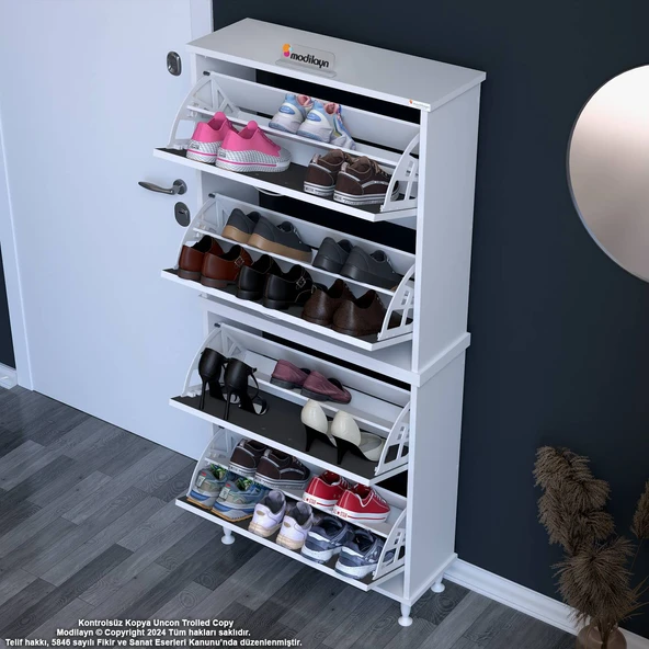 Modilayn UMAY' 2 Li Antre Hol 72 x 168 x 25,5 cm’ lik 4 Düşer Kapak 8 Göz Bölmeli Ayakkabılık - Resim 2