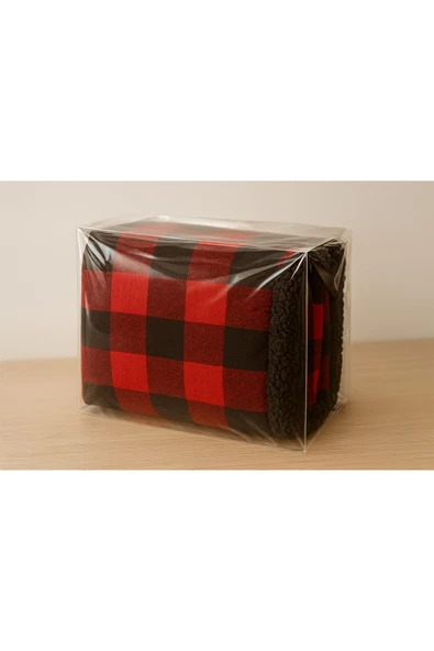 Ekose Koyun Tüylü Kareli Desenli Bebek Battaniyesi - Resim 2