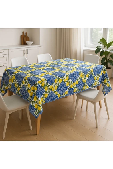 Leke Tutmaz Masa Örtüsü 3D Dijital Baskılı Limon Desenli - Resim 3