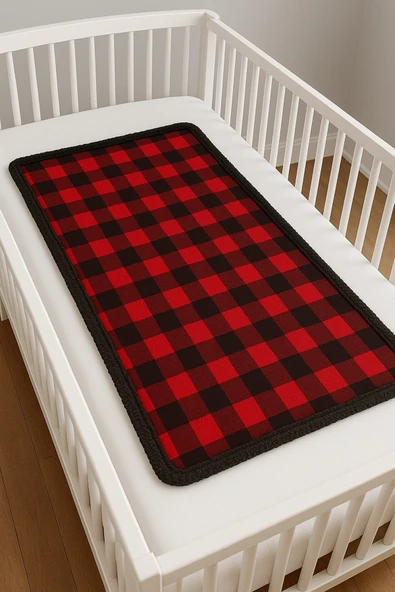 Ekose Koyun Tüylü Kareli Desenli Bebek Battaniyesi - Resim 3