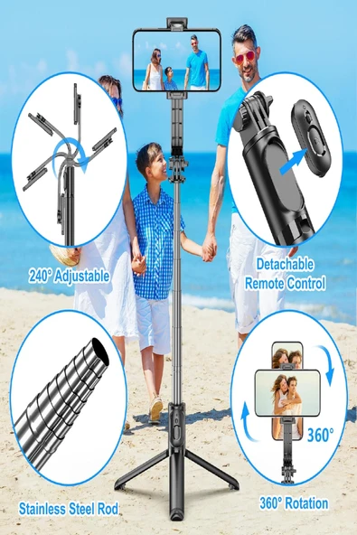 Selfie Çubuğu Tripod Kablosuz Uzaktan Kumandalı Genişletilebilir 101cm Selfie Çubuğu Monopod - Resim 2