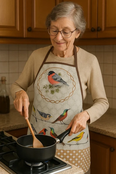 Dijital Baskılı Su Sıvı Geçirmez Leke Tutmaz Mutfak Önlüğü Kuş Diyarı - Resim 4