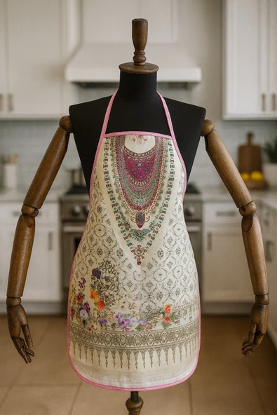 Dijital Baskılı Su Sıvı Geçirmez Leke Tutmaz Mutfak Önlüğü Royal Garden - Resim 2