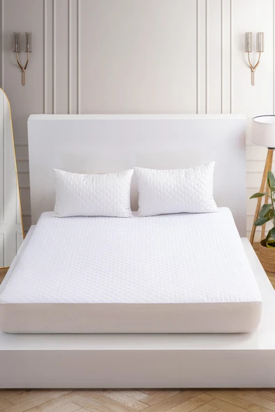 Kapitone Fitted Full Kenar Su Sıvı Geçirmez Yatak Koruyucu Alez Çarşaf Beyaz 90x190 - Resim 2