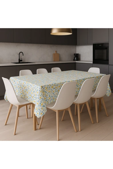 Leke Tutmaz 3D Dijital Baskılı Masa Örtüsü Sarı Çiçek Cenneti - Resim 4
