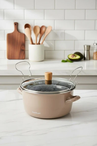 Bambum Nostalji - Kızartma Tenceresi Toprak 22 cm ürün görseli 1